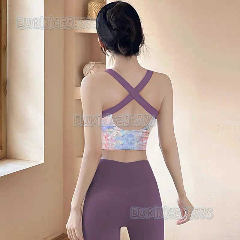 New Trendy Printed Sports Bra for Women with Cross Back Design Sexy Back Built-in Chest Pads Short Vest H250819