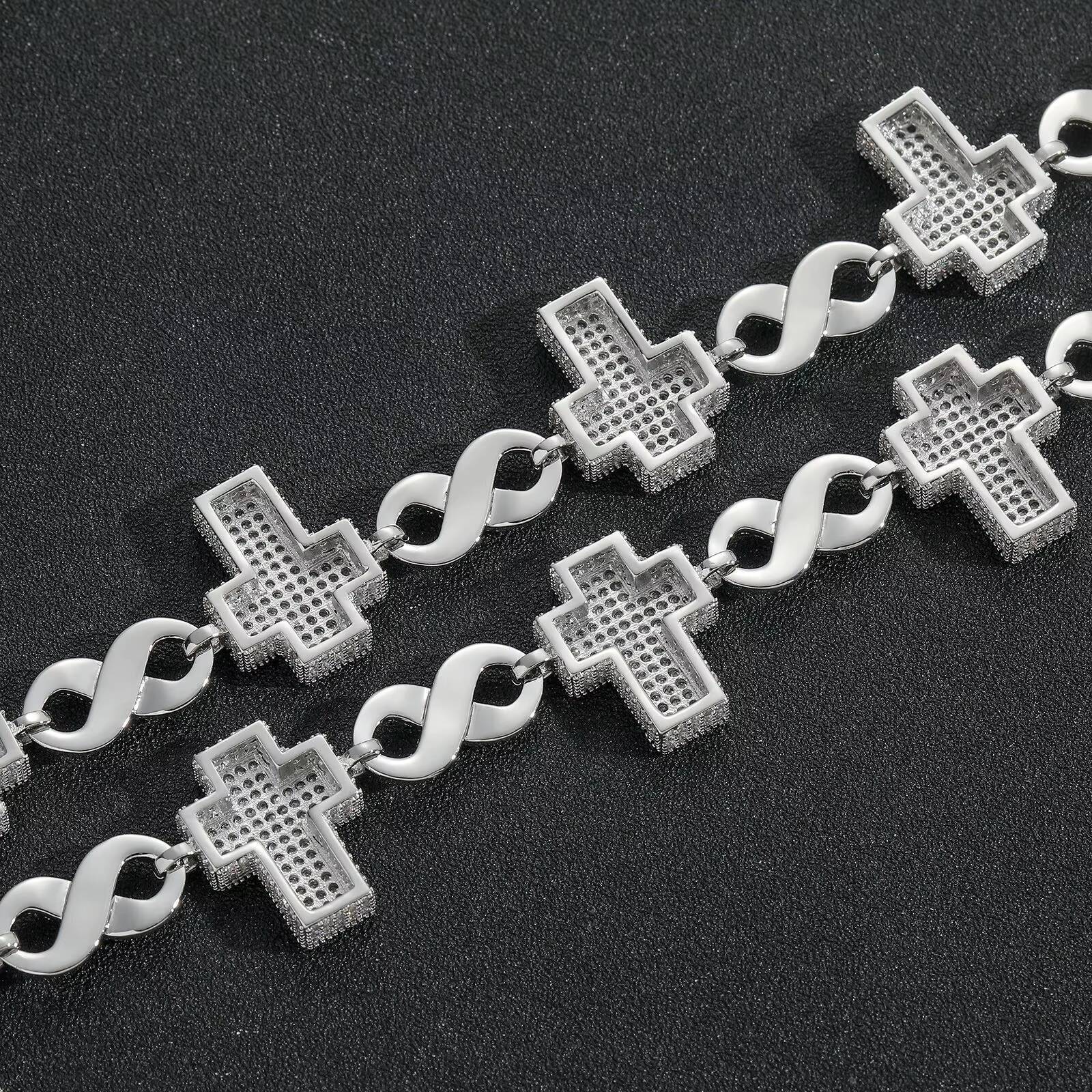 2025 new 21mm Corss 8 Moissanite Rivet Cuban Link Chain Necklace Hip Hop Bracelet Women Men Rapper Chain Hip Hop Jewelry