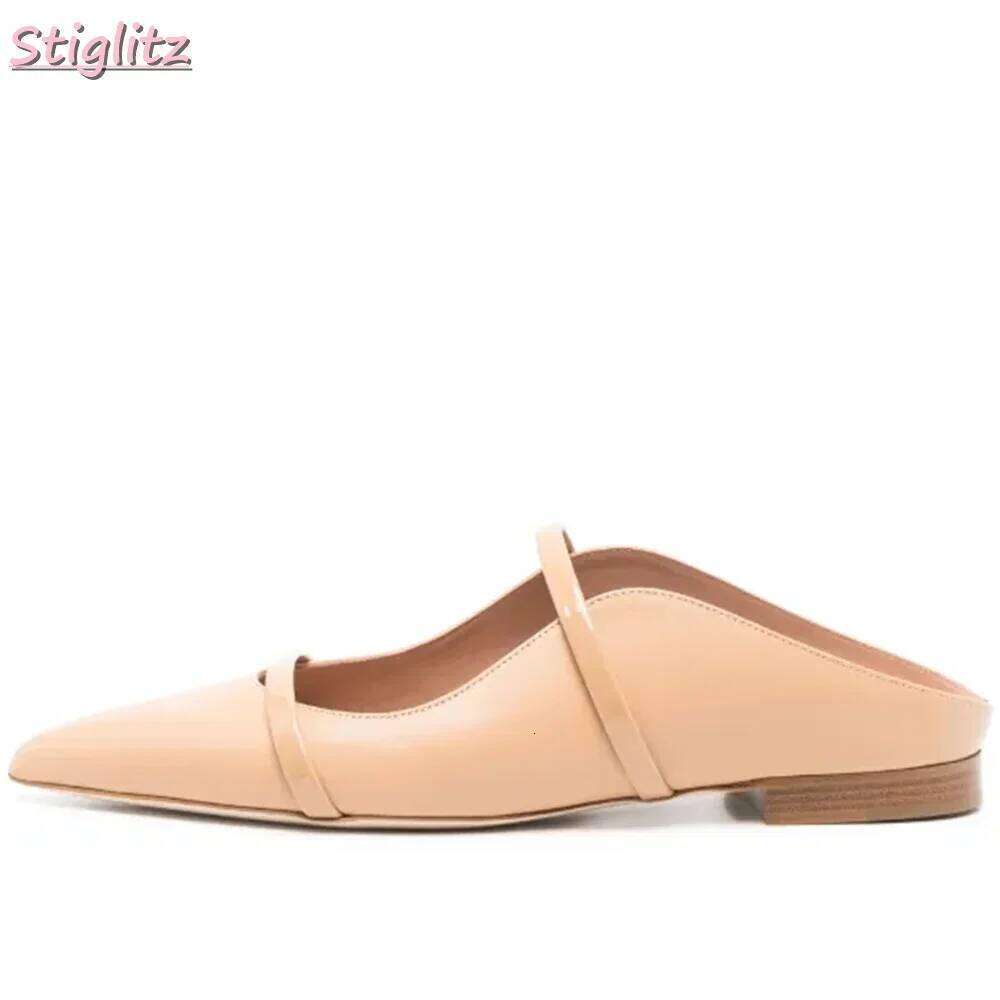 Pointed Toe Strappy Slippers Retro Solid Shallow Roman Flat With Pull-On Mules 2025 Women's Fashion New Casual Outside Shoes