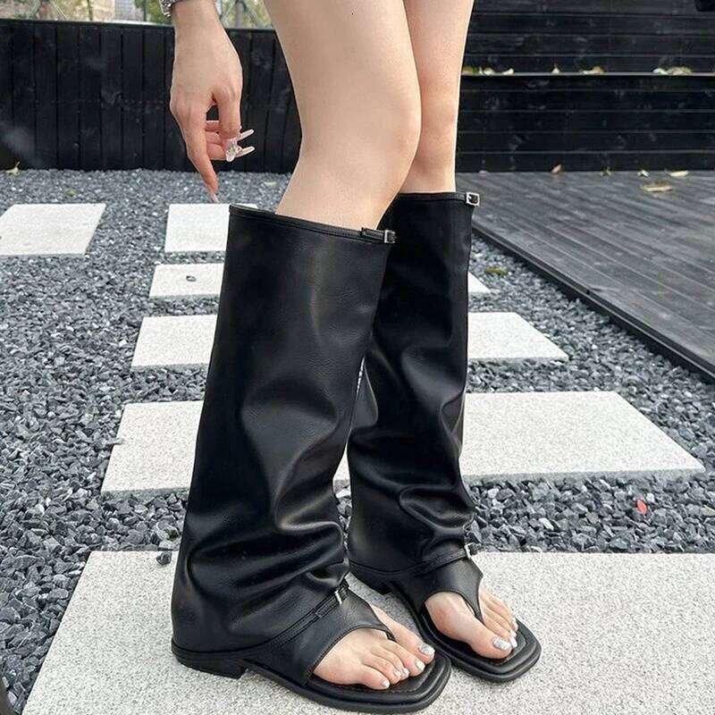 Spring Autumn Clip Toe Sandals Summer Fashion Trend Flats Trouser Legs Boots Casual Dress Street Style Shoes