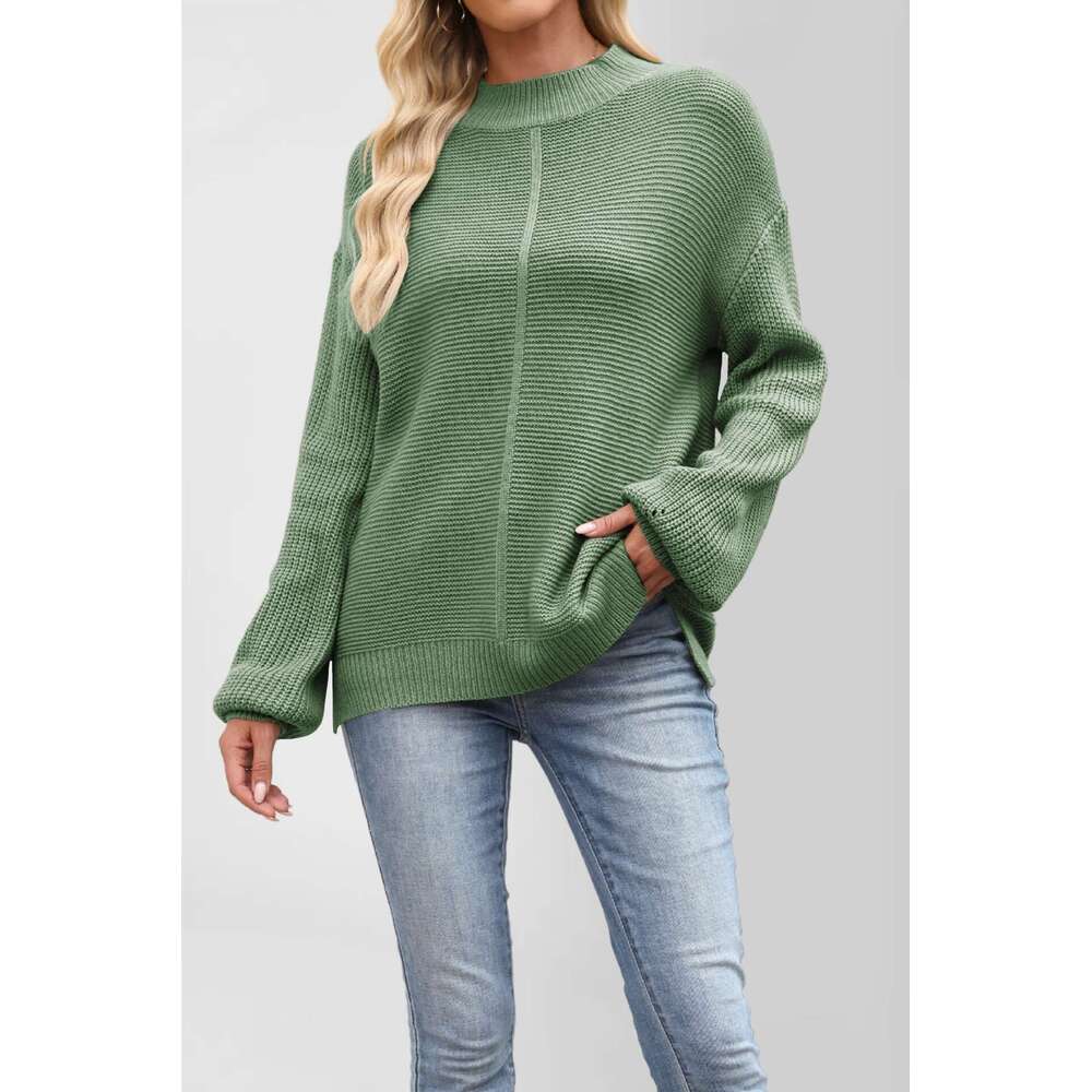 New Autumn And Winter Women's Sweater Solid Color Half Turtleneck Loose Pullover Knitwear B3