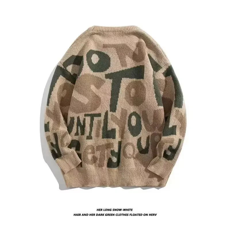 Men Jumpers O Neck Sweater Flat Knitted Pullovers Long Sleeve Letter High Street Loose Sweaters Winter Slight Strech 250819