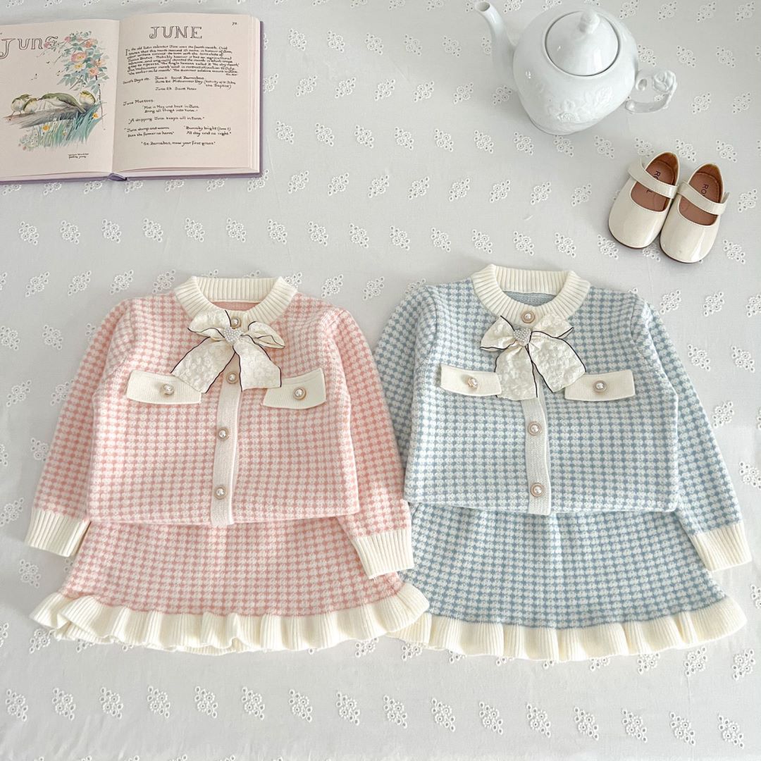 Designer girls Sets Kids baby Sweater Skirt set, Girls' Small Fragrant Style Knitted Skirt Set, Baby Two Piece Set
