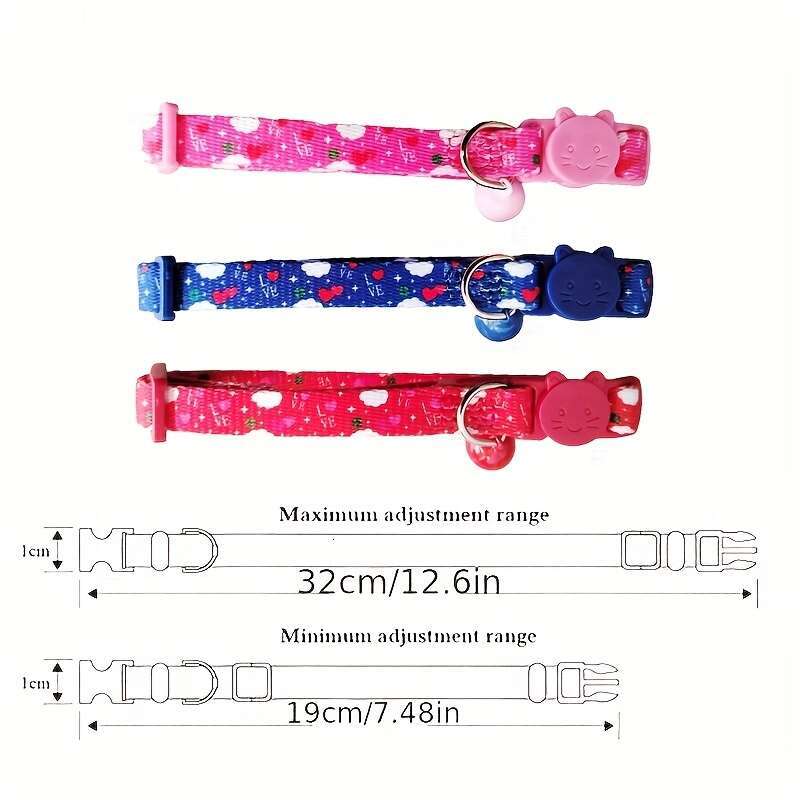 New Valentine's Day Pet Supplies Kitten Collar Printed Neck Ring Colorful Bell Chain Cat Head Safety Buckle Necklace