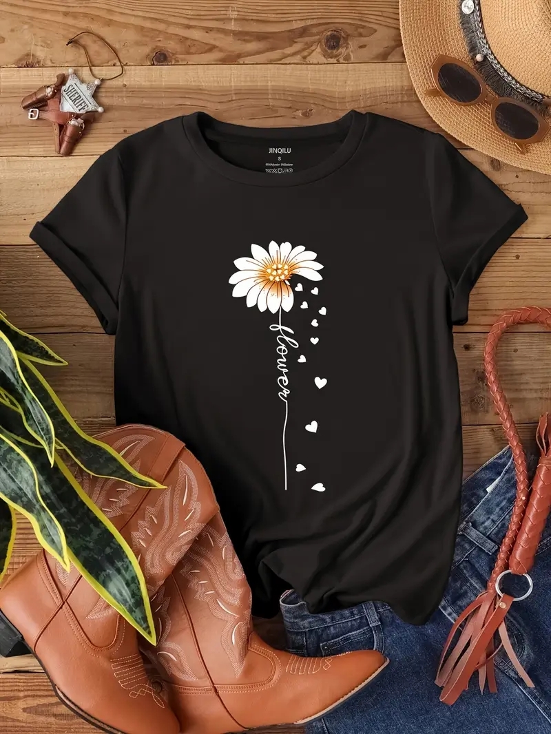 Fresh and Gentle Floral Print women shirt simple tshirt woman stylish designer shirt woman oversized t shirt DIY shirt for woman designer 180g cotton 