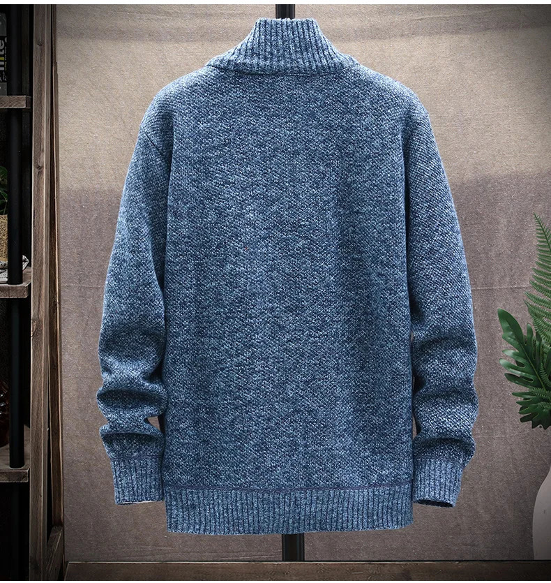 Autumn Winter Knitted Fleece Sweater Men Fashion Slim Fit Cardigan Causal Sweaters Coats Solid Thicken men 250819