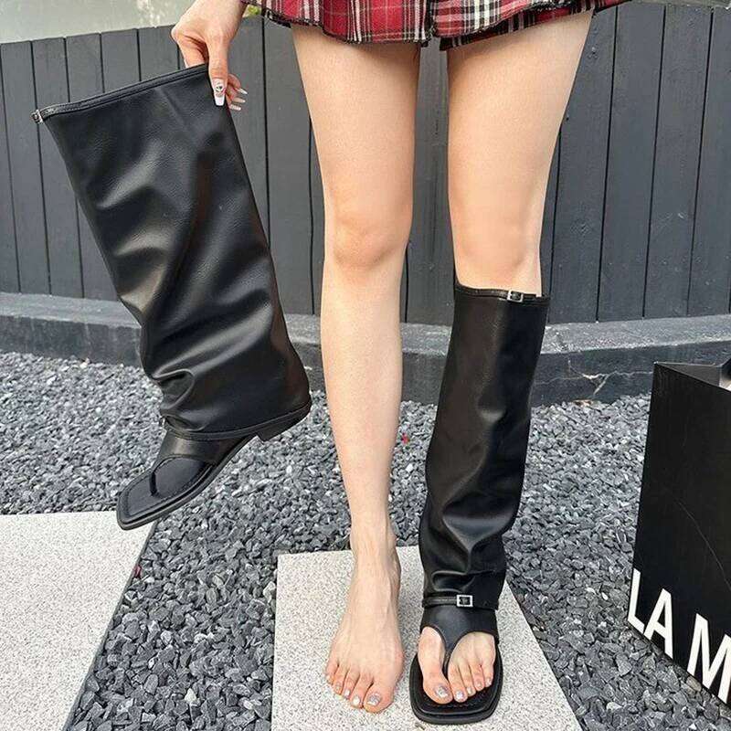 Spring Autumn Clip Toe Sandals Summer Fashion Trend Flats Trouser Legs Boots Casual Dress Street Style Shoes