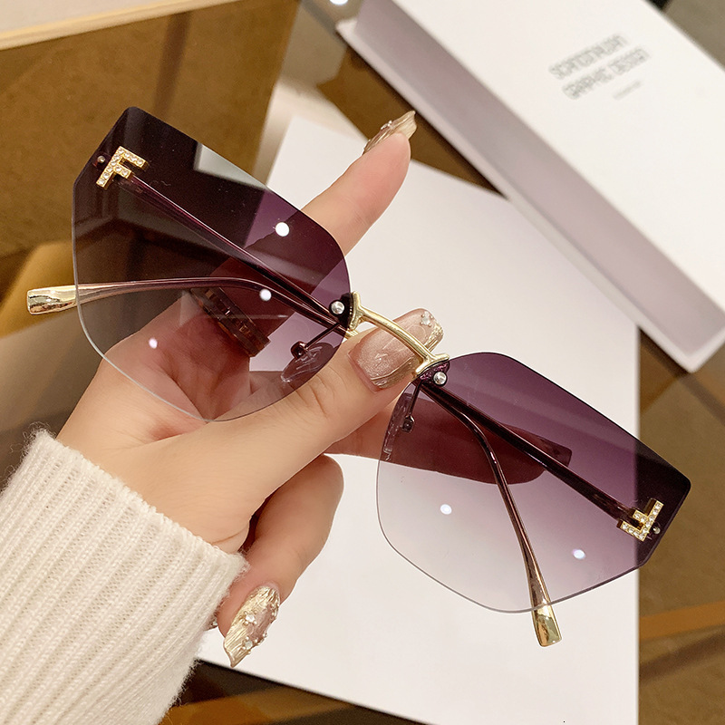 Sunglasses With Diamonds And Letters F Sunglasses Metal Frameless Edge-cut Glasses European And American Fashion Retro