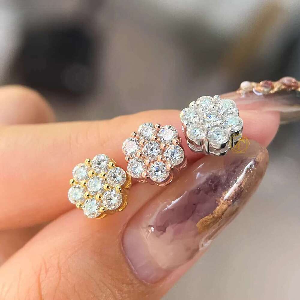 Hot Sale Pass Dia Tester Round Vvs Stud Earring 8mm Flower Hip Earrings Moissanite Jewelry for Men Women
