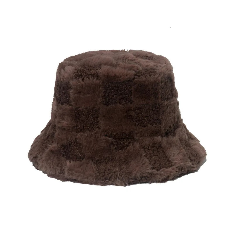 Checkerboard bucket hat autumn and winter mens and womens ear protection warm bucket hat sombrero 250819