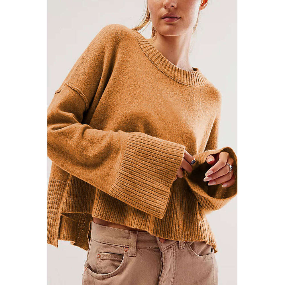 Autumn Winter New Solid Color Round Neck Flared Sleeve Pullover Knitted Fashion Women's Sweater B5