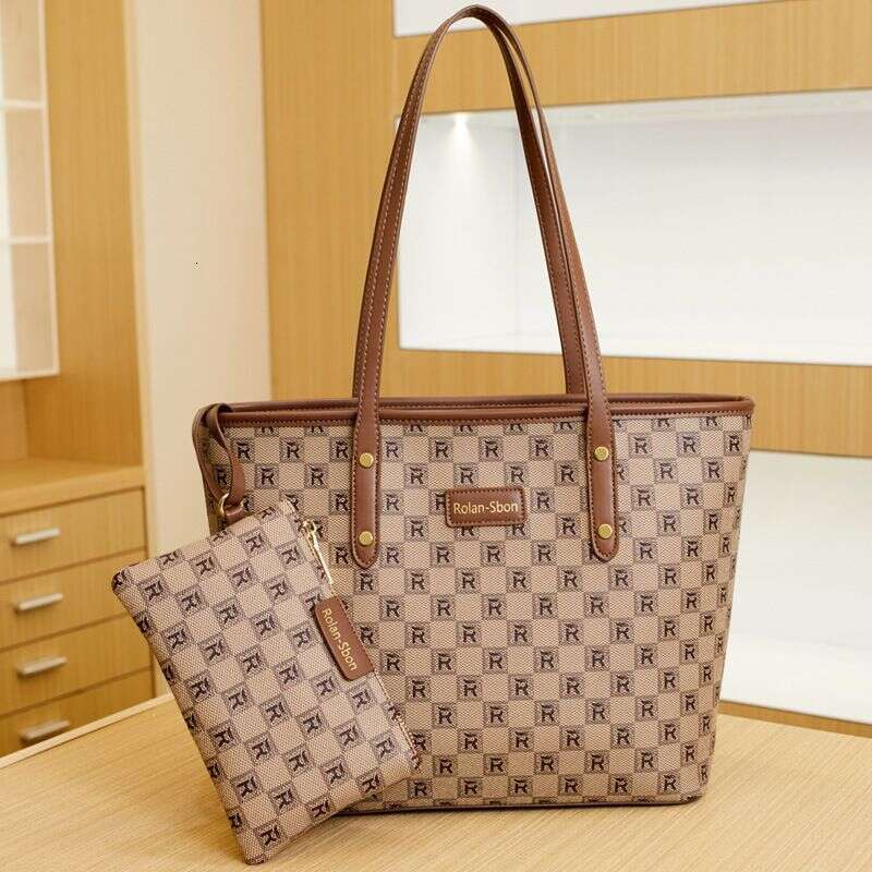 Brand women's capacity tote presbyopic checkerboard shoulder mother two piece set casual large bag