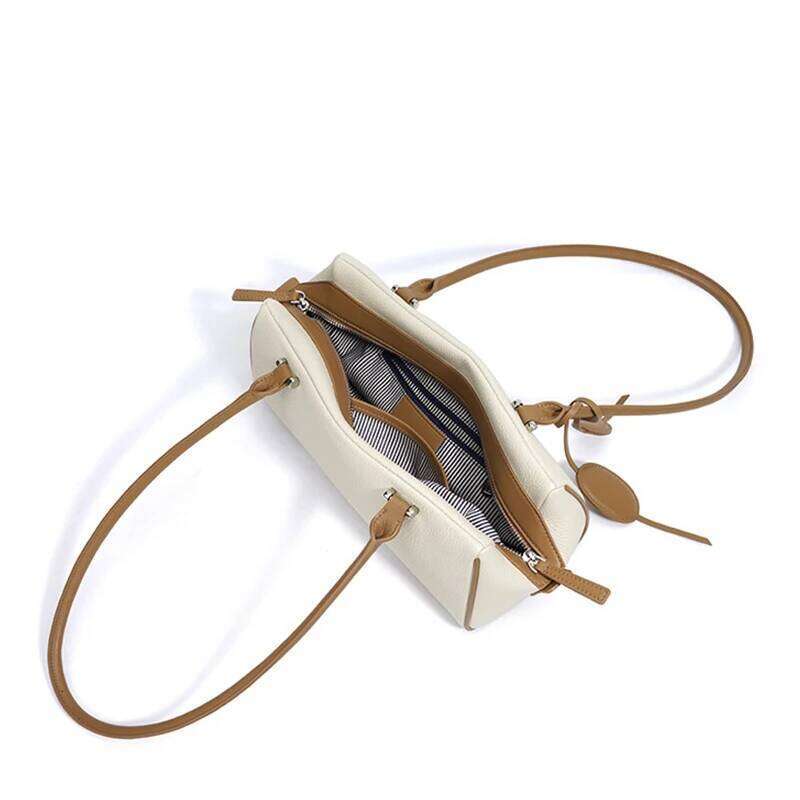 Light Genuine Leather Shoulder Bags For Women Classic Solid Color Lady Commuter Underarm Bag With Pendant