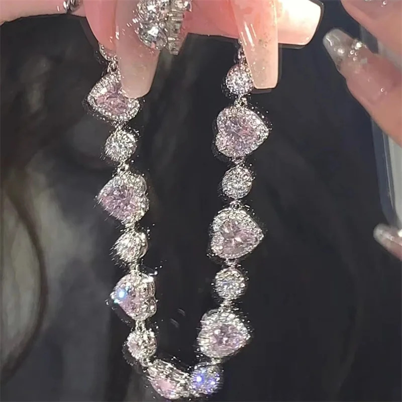 Pink Stone Heart Bracelet For Girlfriend Valentines Day Gift Top Quality S925 Bracelet Women Jewelry 250815