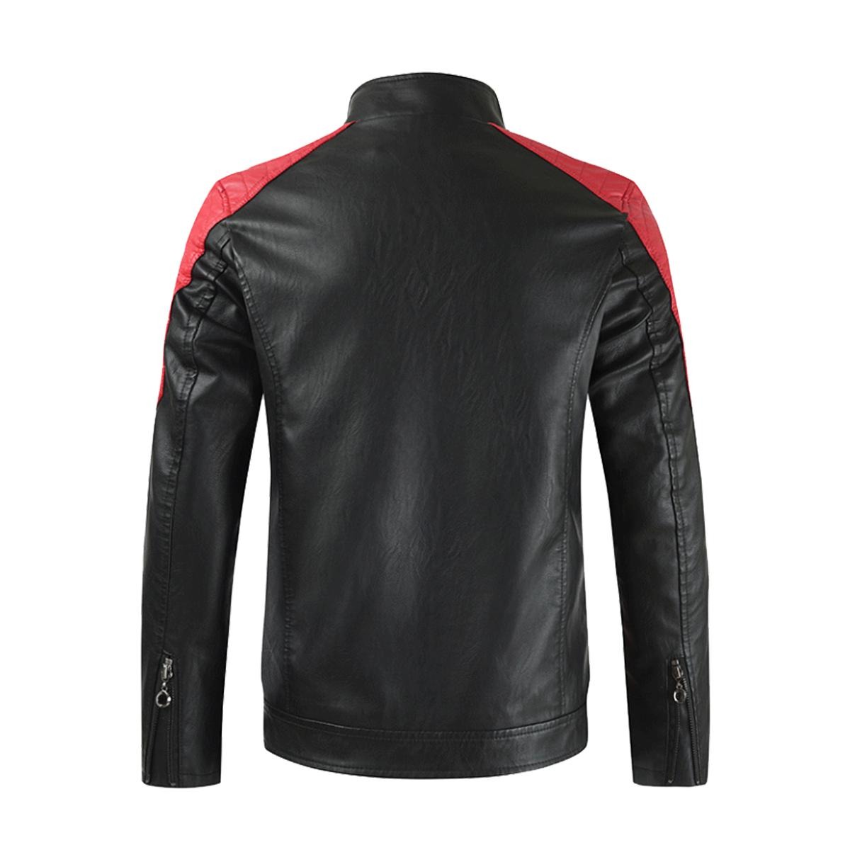 DHgatepod Men's Stand Collar PU Leather Jacket - Slim Fit Stylish Biker Jacket | DTF Print Ready (Multi-Panel) | Lightweight & Warm