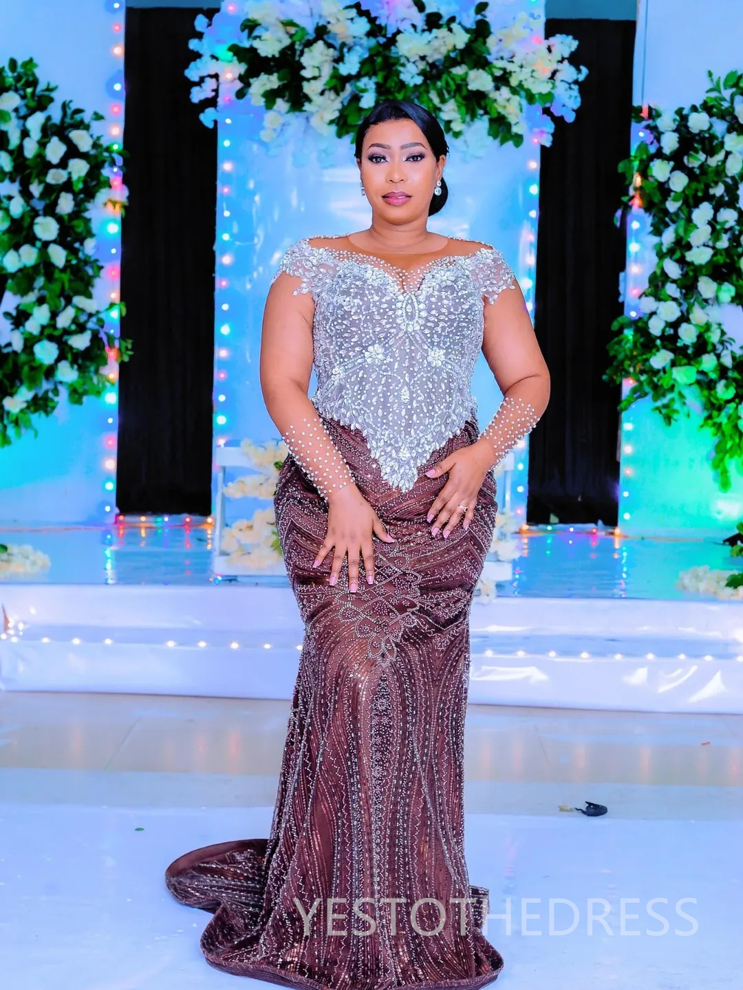 Plus Size Aso Ebi Mermaid Prom Dress 2025 Evening Dresses Robe De Sorrie Sheer Neck Long Sleeves Beaded Lace Crystals Birthday Dress Second Reception 