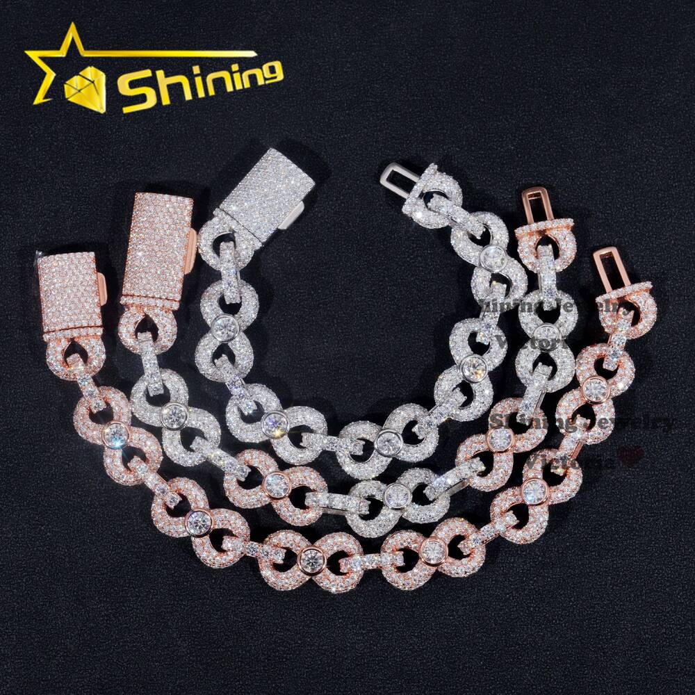 New Customized 13MM Moissanite Diamond Hip Hop Bracelet 925 Sterling Silver Moissanite Infinity Link Men Women Cuban Bracelet