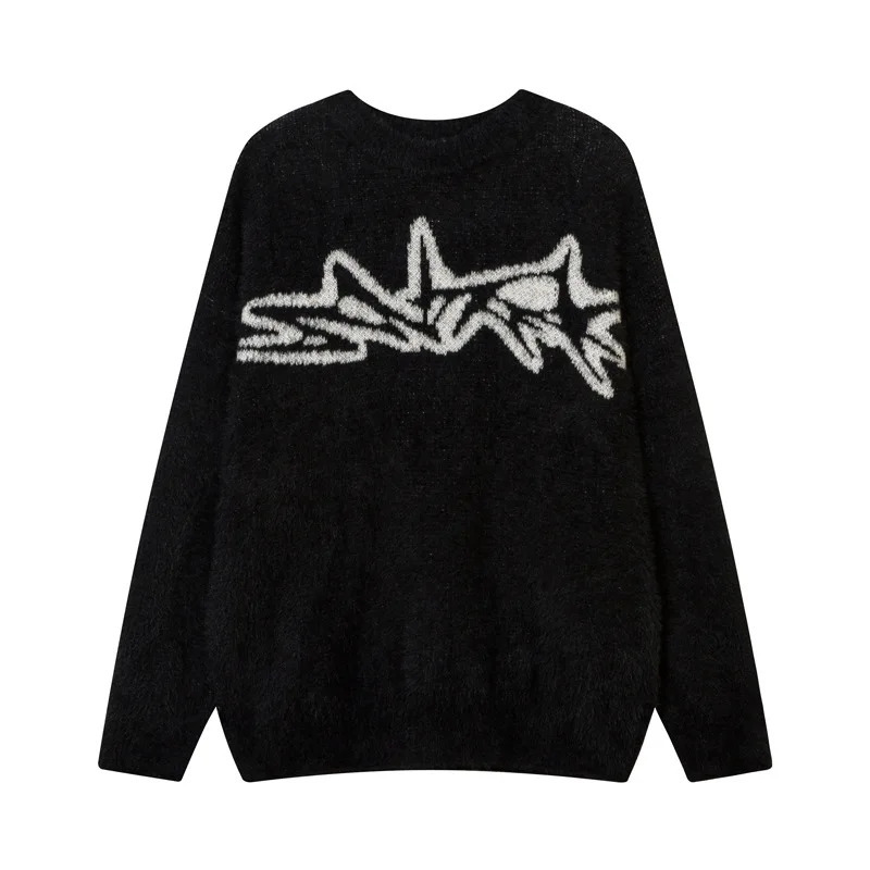 Men Sweater Hipster Couple Letter Graphic Knitted Sweaters Casual Loose Pullover Hip Hop Streetwear Y2K Knitwear Unisex 250819