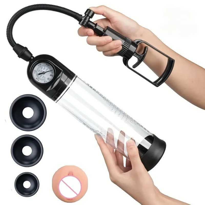 Vacuum Pump Toys for Men with Pressure Gauge with 1 Realistic Vaginal Sleeve 3 Silicone Sets of Mens Penis Pump XJ250819