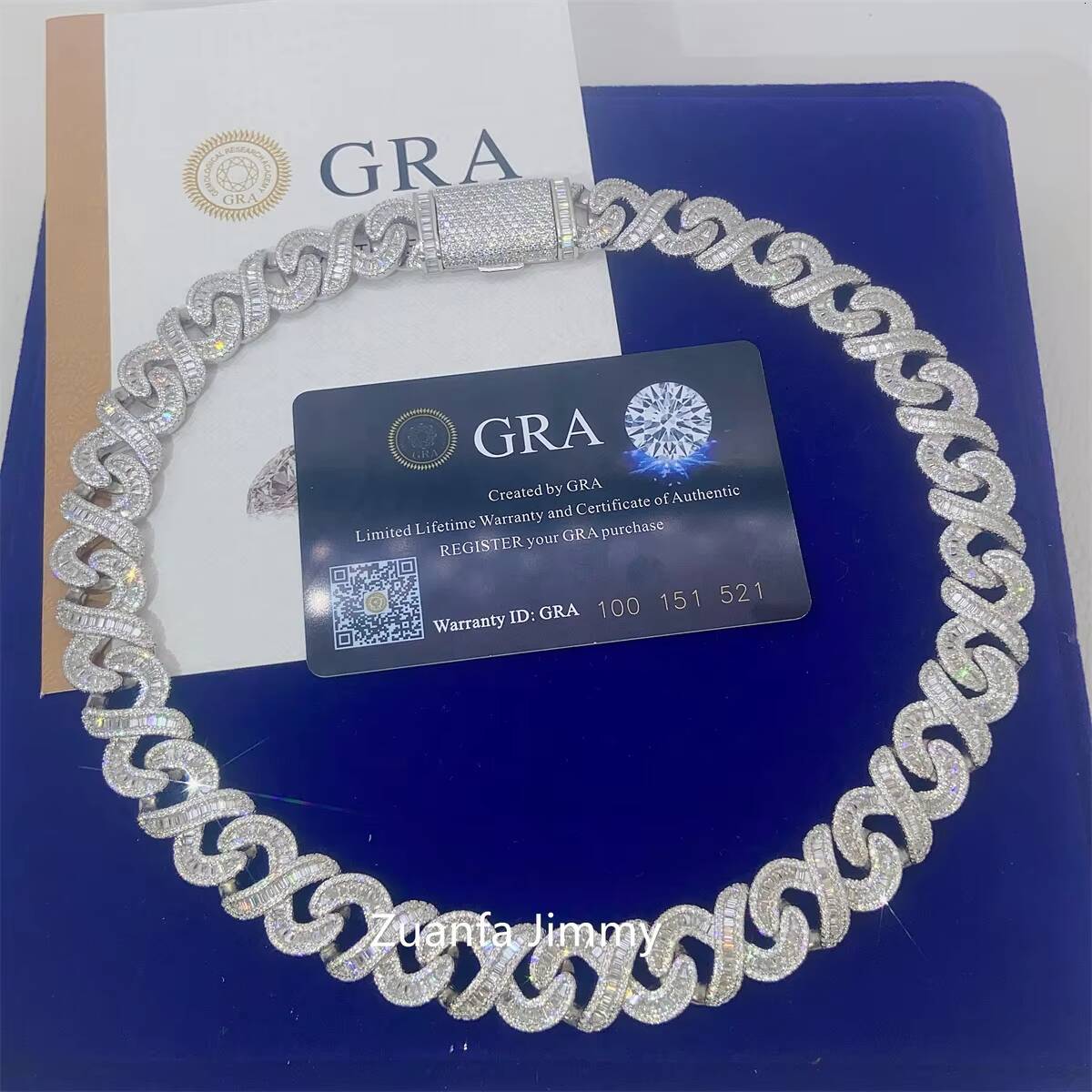 Customized 15mm Width 925 Sterling Silver White Gold Plated VVS1 Moissanite Diamond Baguette Cuban Link Chain Necklace Men