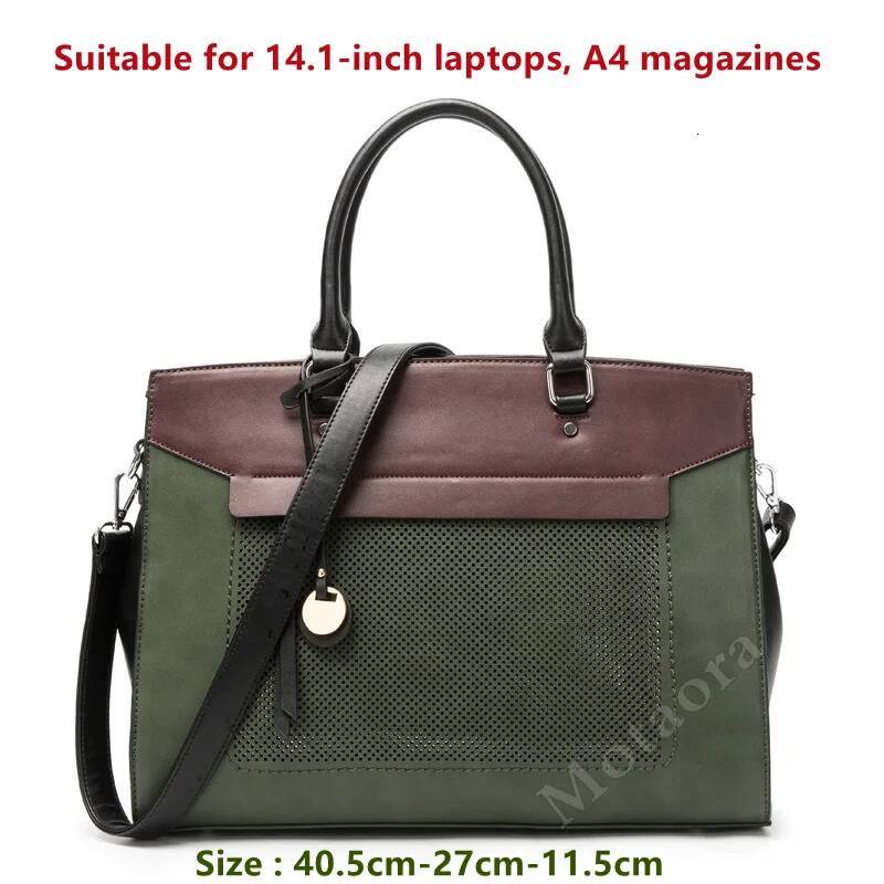 2025 Premium Leather Laptop Women's Business Briefcase 14 Inch Compatible With Book/Hp/Acer/Dell - Top-Handle Work Bag
