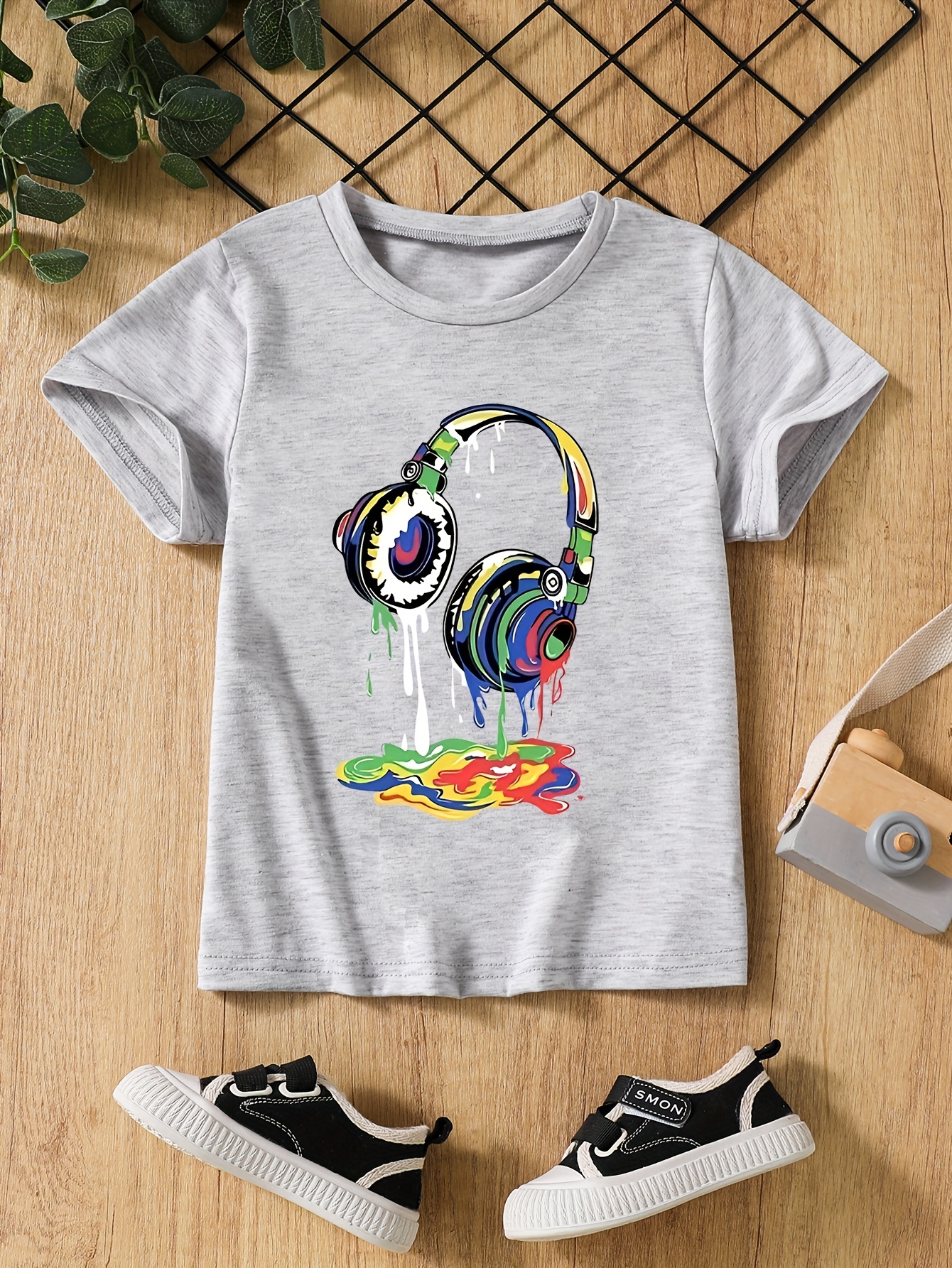 T-shirts Boys' Set - Three Printed Headphones Patterned Short Sleeve Tees: Lightweight & Fast Drying Apparel Collection