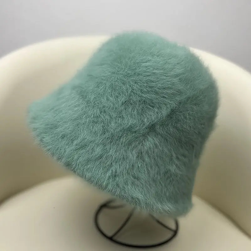 Rabbit hair fisherman hat womens versatile warm water bucket hat autumn and winter show face small basin hat 250819