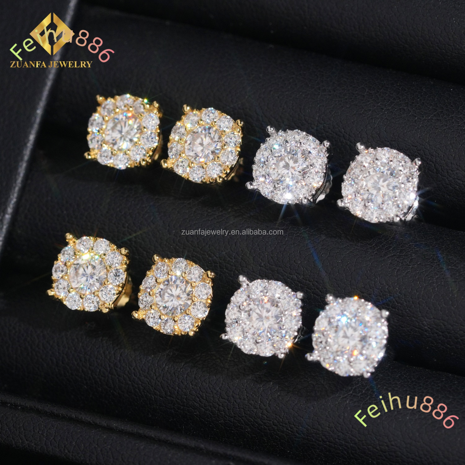Bulk Stock in USA Warehouse Hot Selling GRA Certificates Screw Back 925 Silver VVS Moissanite Diamond Hip Hop Stud Earrings