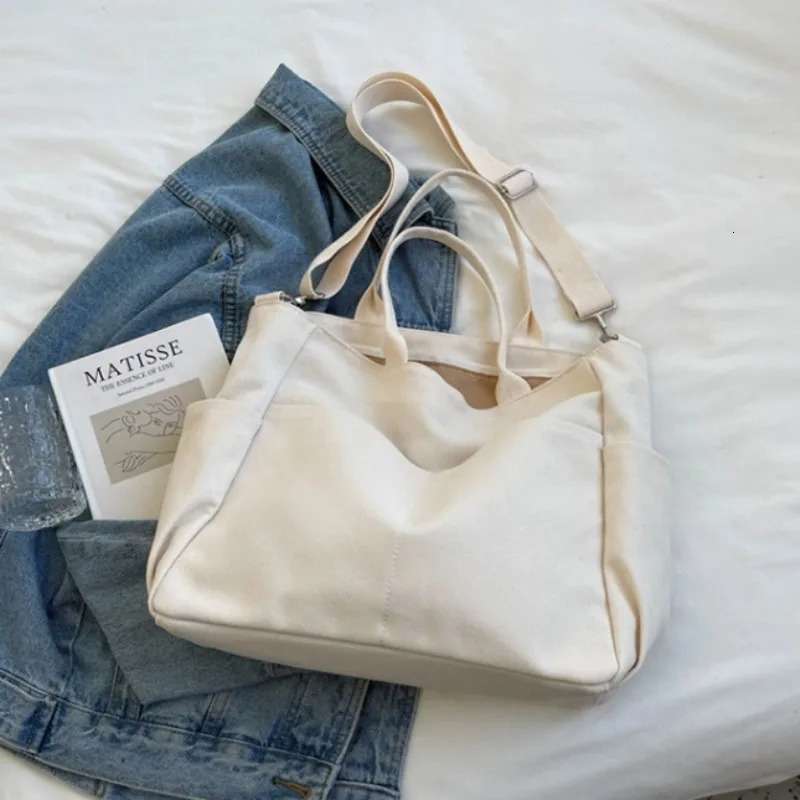 Ins Lazy Wind Canvas Big Bag Korean Version Of The Single Shoulder Crossbody Bag Female Simple Literary Solid Color 250814