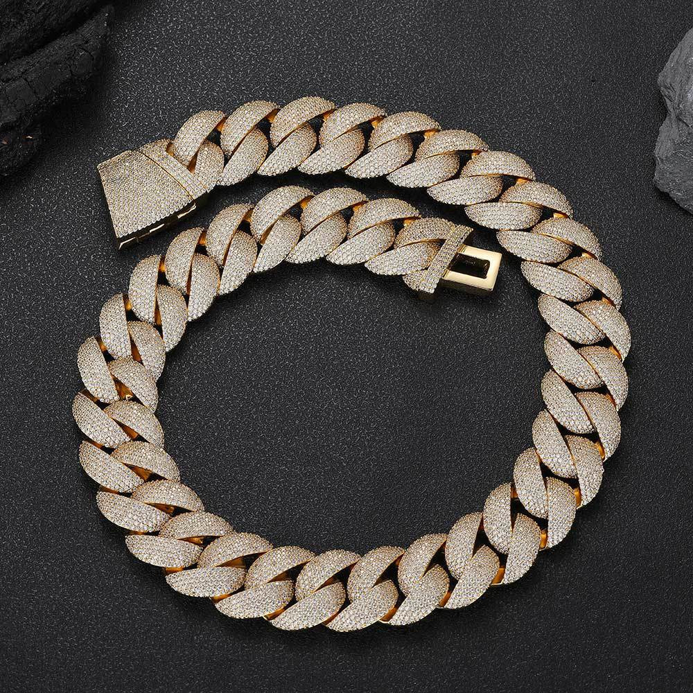 BES 16mm Width Cuban Link Chain Prong Large Necklace Bracelet Hiphop Copper CZ Real Gold Plated Rapper New Arrival Men Jewelry