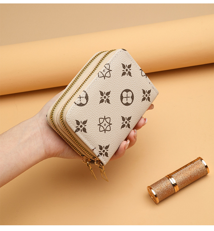 Ladies' Double Zipper Retro Compact Multi Card Slot Portable Fashion Zero Wallet