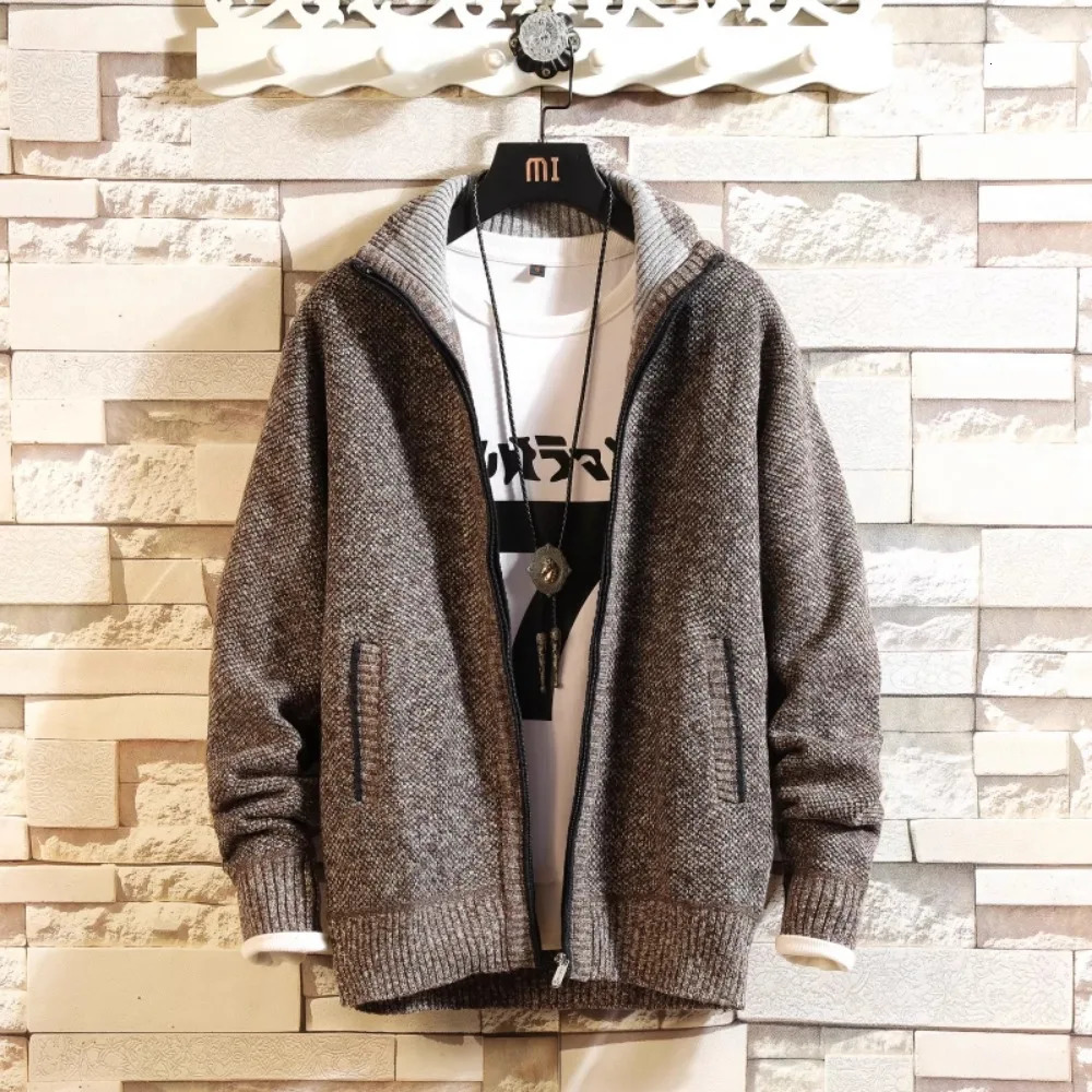 Autumn and Winter Fleece Thicken Large Size Casual Loose Sweater Mens Jacket Standup Collar Cardigans 250819