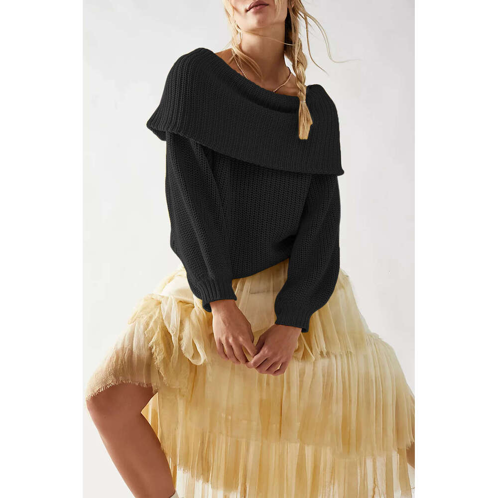 New Tiktok Autumn Winter Women's Sweater Loose Off-Shoulder Pullover Knitwear B3