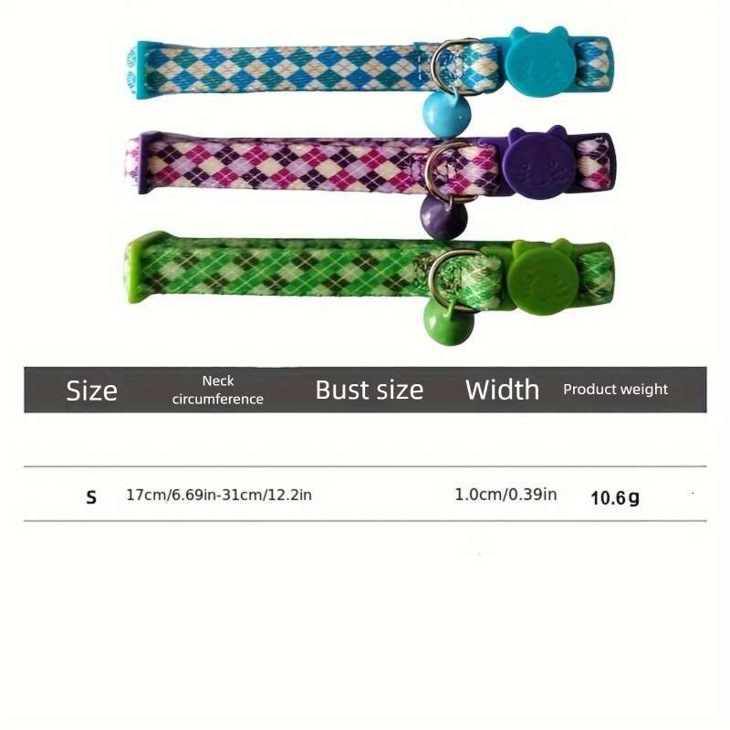 New Pet Supplies Printed Plaid Kitten Collar Adjustable Polyester Bell Cat Necklace