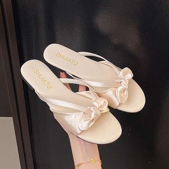 Shoe Designer Summer Outdoor Bowknot Beach Sandals 2025 New Ultra-Soft Flat French Fairy Style Small Slippers for Women