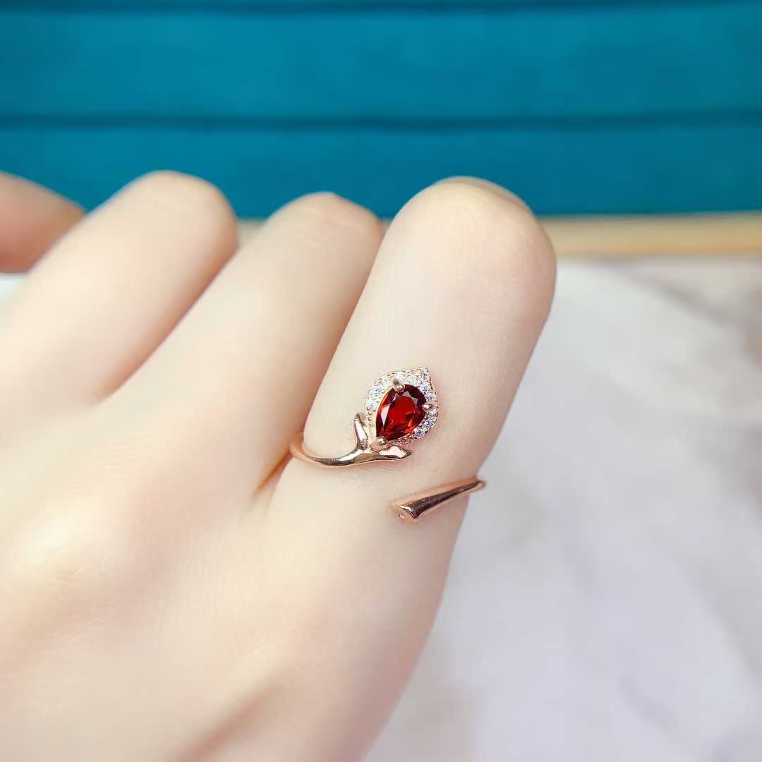 925 Silver designer ring genuine garnet silver ring 4mm*6mm 0.35ct natural garnet jewelry birthday gift for wife