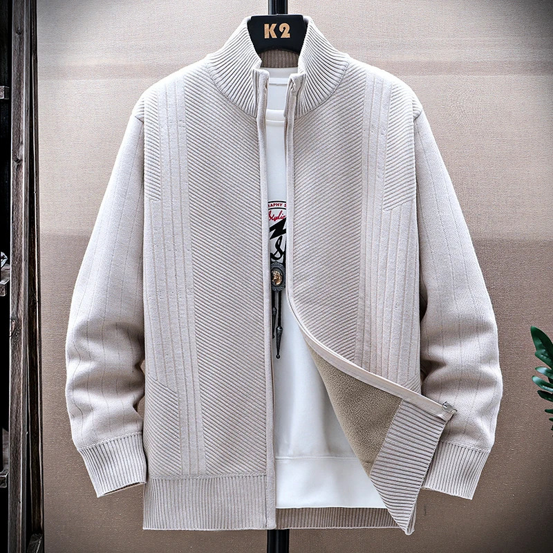 Winter Mens Fleece Sweater Cardigan Mock Neck Knit Coat Casual Jacket High Quality Male Autumn Clothing 250819