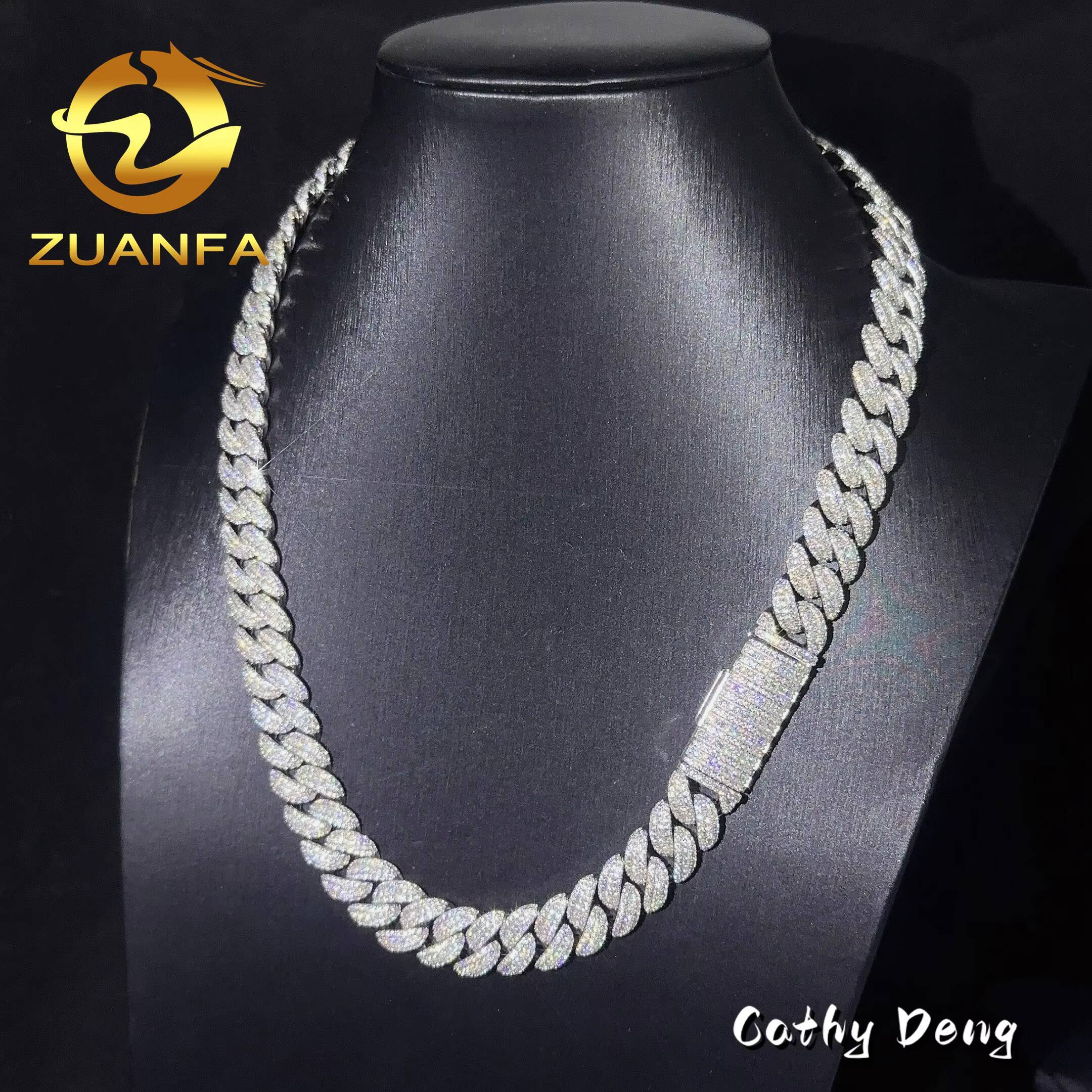 High Quality Classic Moissanite Hip Hop Jewelry 13mm 925 Solid Silver Miami Cuban Link Chain Iced Out Custom Pendant Necklace