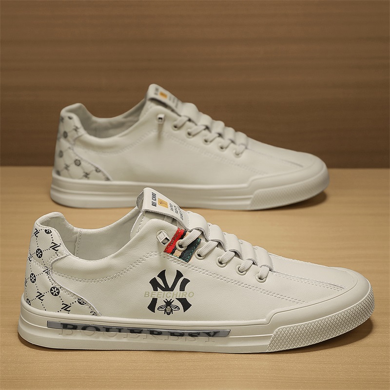 Men's summer fashion sneakers 2025 genuine leather soft sole white shoes breathable casual trend shoes for men