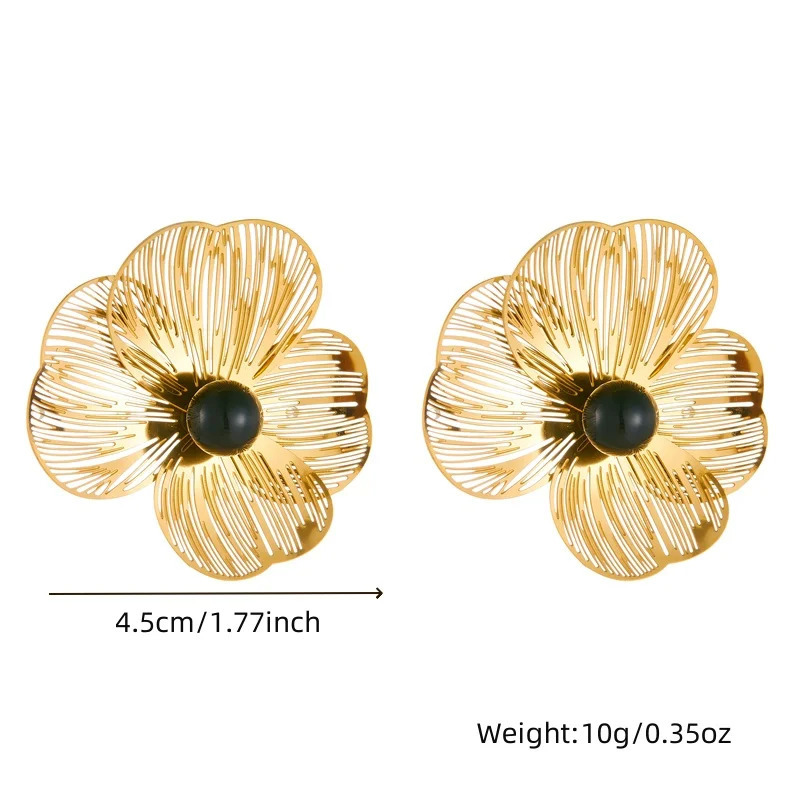 DIEYURO 316L Stainless Golde 3D hollow camellia Pearl Necklace Bracelet Ring Suit Women Girl Trend Non-fading jewelry Set 250818