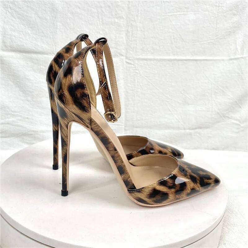 8 10 12Cm Stripe Female Leopard Print Gladiator Sandals Ankle High Heels Sexy Parties Shoes Large Size 45