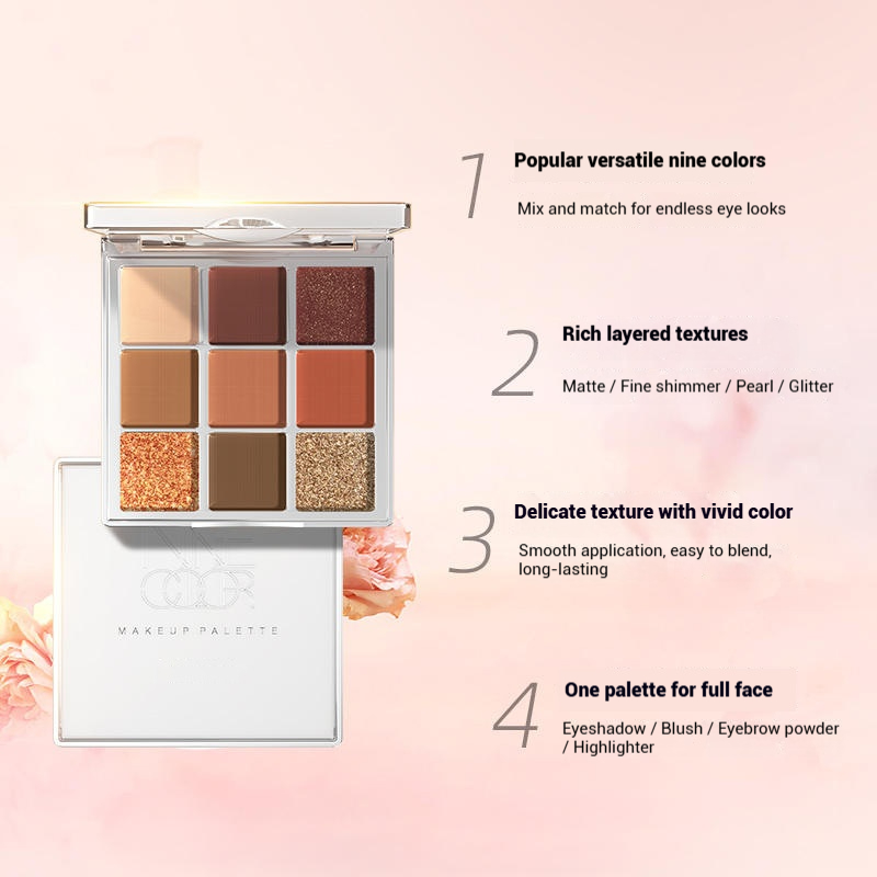 Bestselling Nine-Color Eyeshadow Palette Factory Custom OEM/ODM Processing Earth Tones and Milk Tea Colors Fashionable and Trendy Eyeshadow