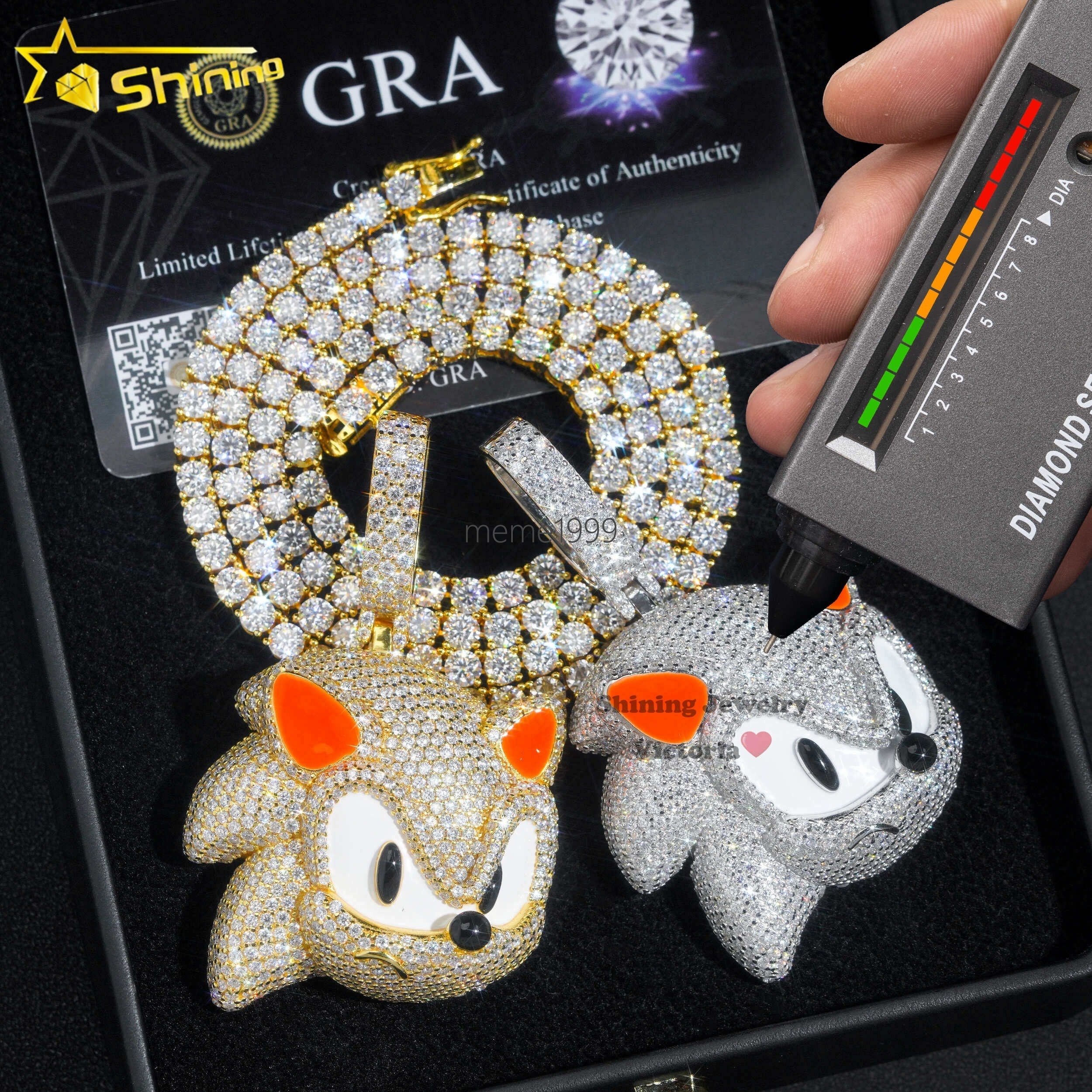 Pass Diamond Tester 2.5 Tall 925 Sterling Silver Iced Out Custom Sonic Pendant VVS Moissanite Diamond Pendant