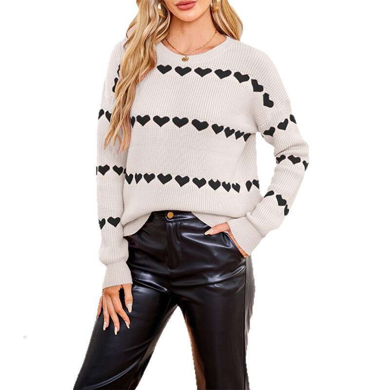 New Autumn Winter Women's Clothing Valentine's Day Love Heart Pullover Knitted Plus Size Loose Sweater B5
