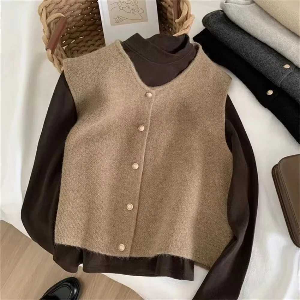 Spring Autumn Womens Solid Button V-Neck Sleeveless Casual Fashion Office Lady Ele Tops Sweater Knitted Cardigan Vest Coats XJ250819