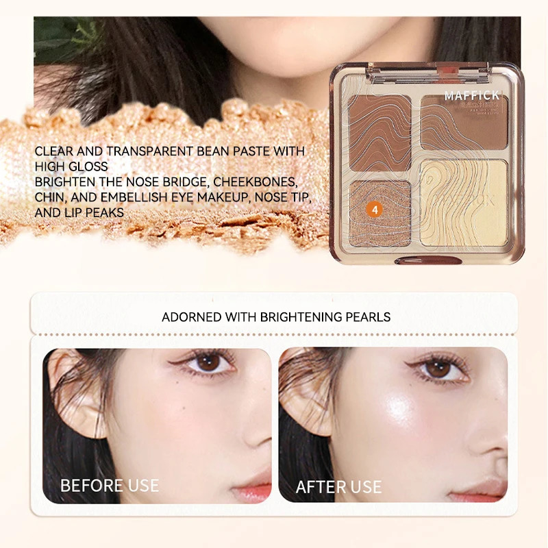 MAFFICK 4-Color Contour Palette Matte Brightener and Shimmer Highlight-Versatile Multi-Use Palette for Eye Shadow Contouring 250811