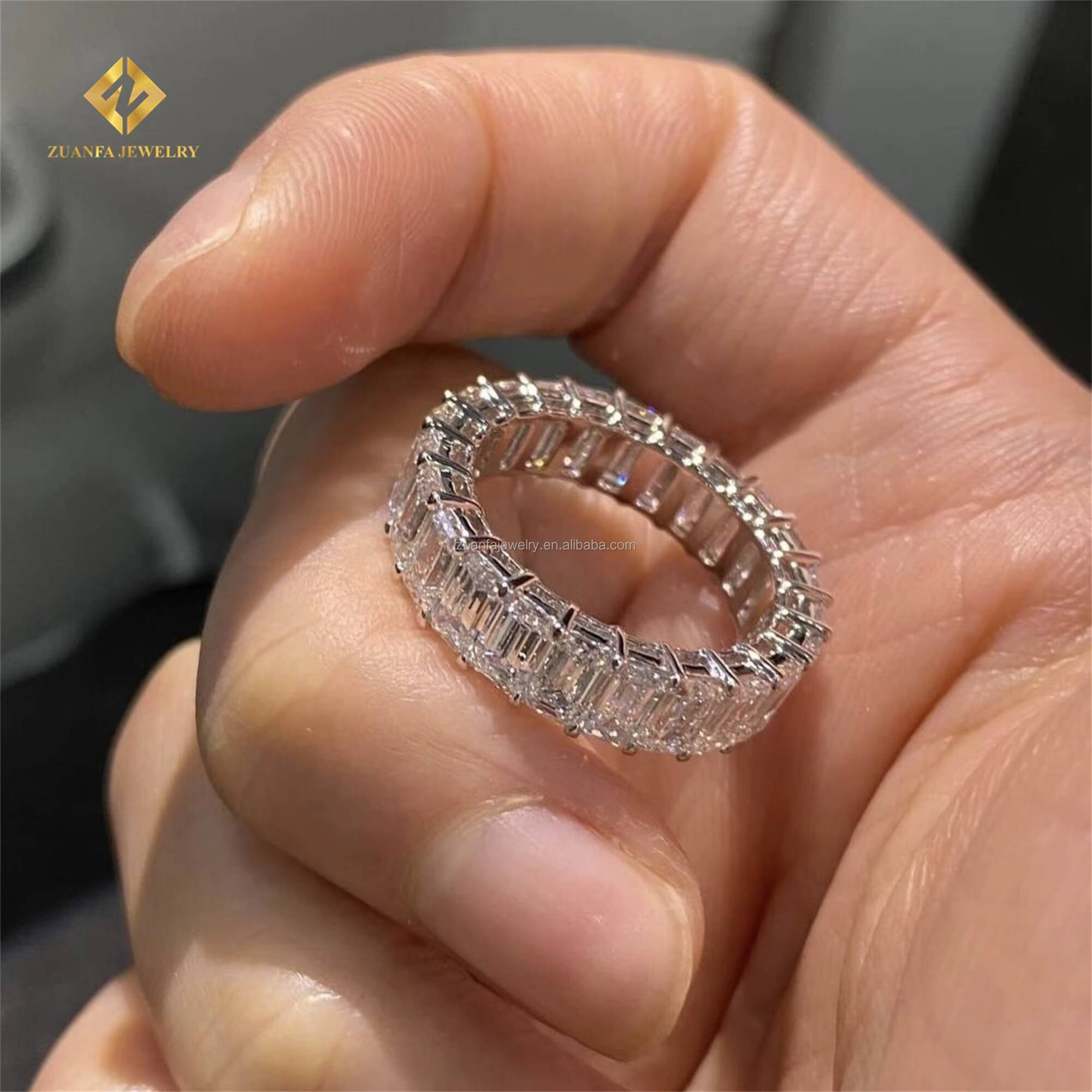 Anniversary Bridal Jewelry Top Quality 10k White Gold VVS1 Oval Moissanite Diamond Fully Engagement Eternity Band Ring Women