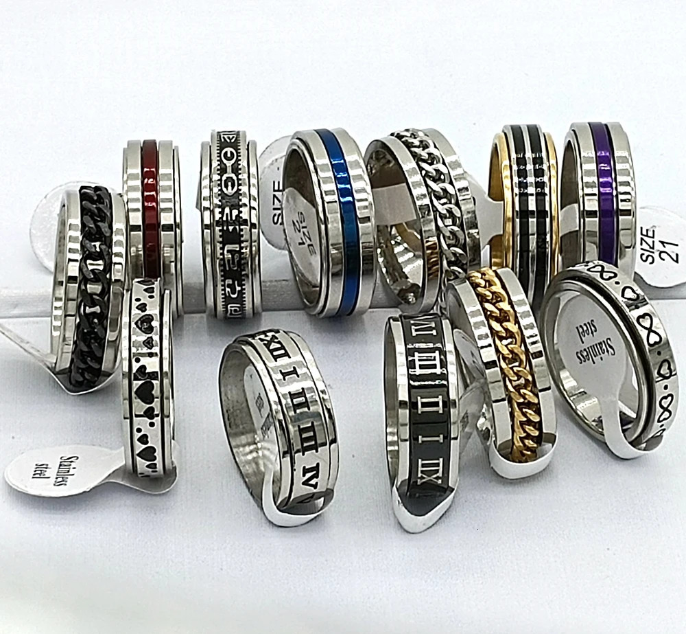 Wholesale Bulk Lots 30pcs/lot Male Spinner Ring Rotate Stainless Steel Men Fashion Spin Ring Punk Jewelry Party Gift 250815