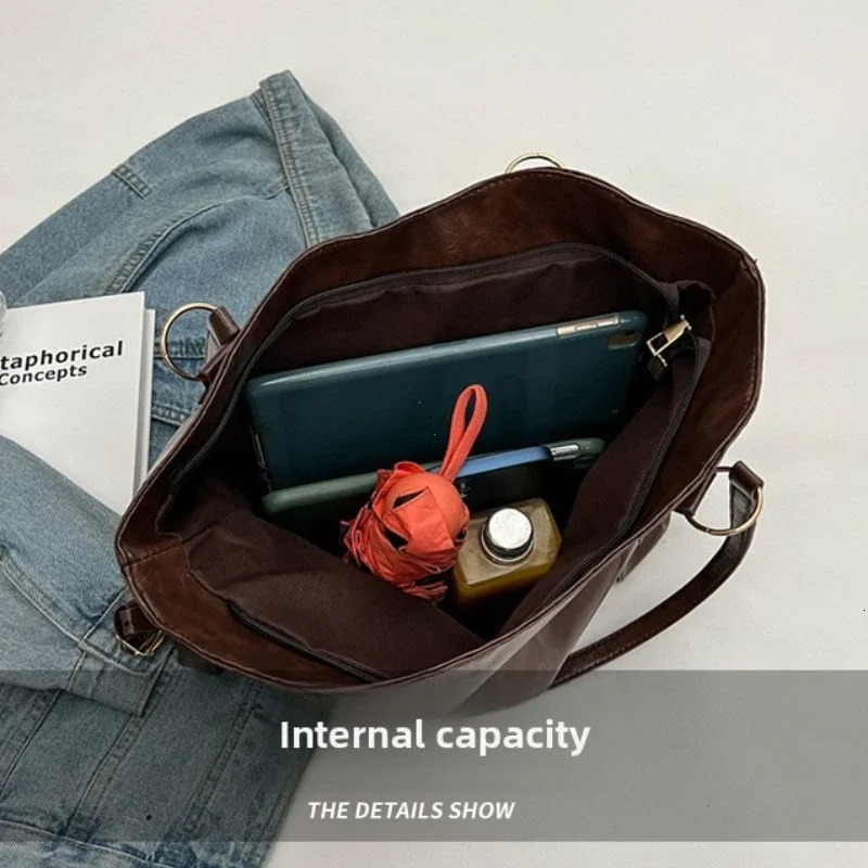 Large Capacity Shoulder Bags for Women Fashion Hobo Shopper Bag Solid Color Soft Leather Crossbody Handbag Lady Travel Tote Bags 250818