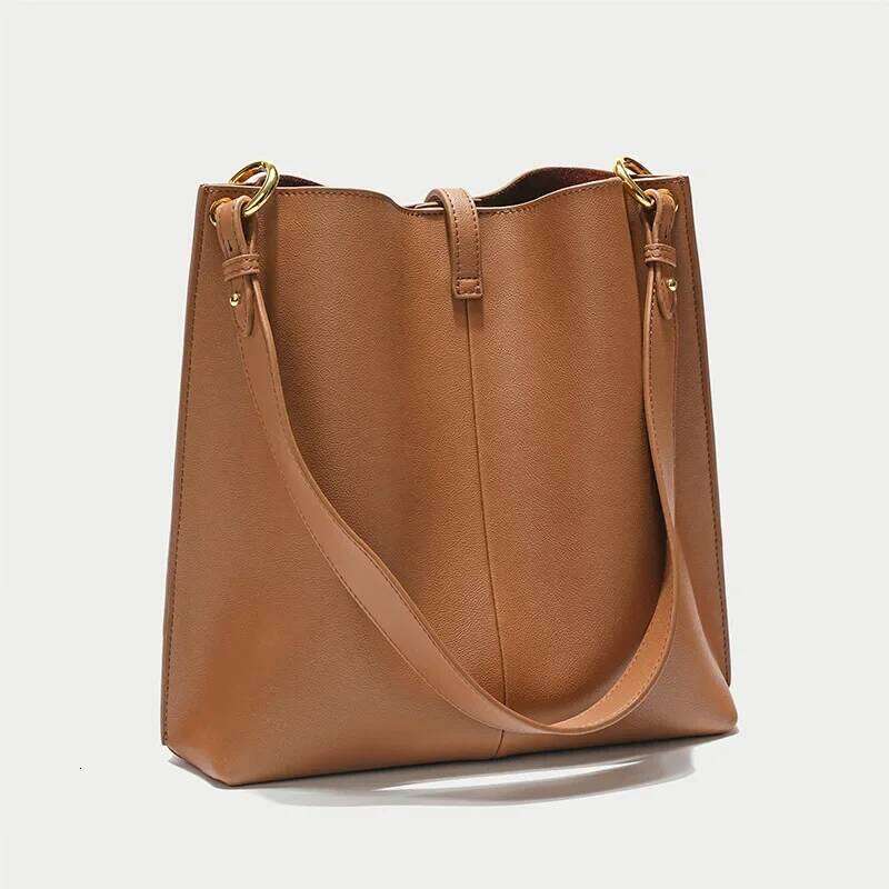 Large Bucket Beige Soft Split Cow Leather Women Handbag European and American Fashion Business OL Tote Shoulder Bag bag